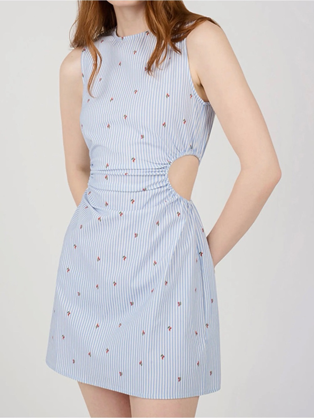 We Wore What Sleeveless Blue Stripe Day Dress with Side Cutouts